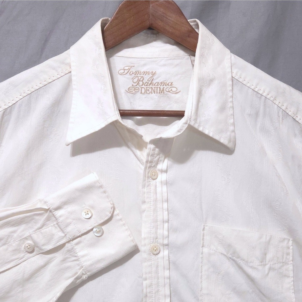 Tommy Bahama Paisley Button Down Shirt Mens XL White Cotton Jacquard Preppy